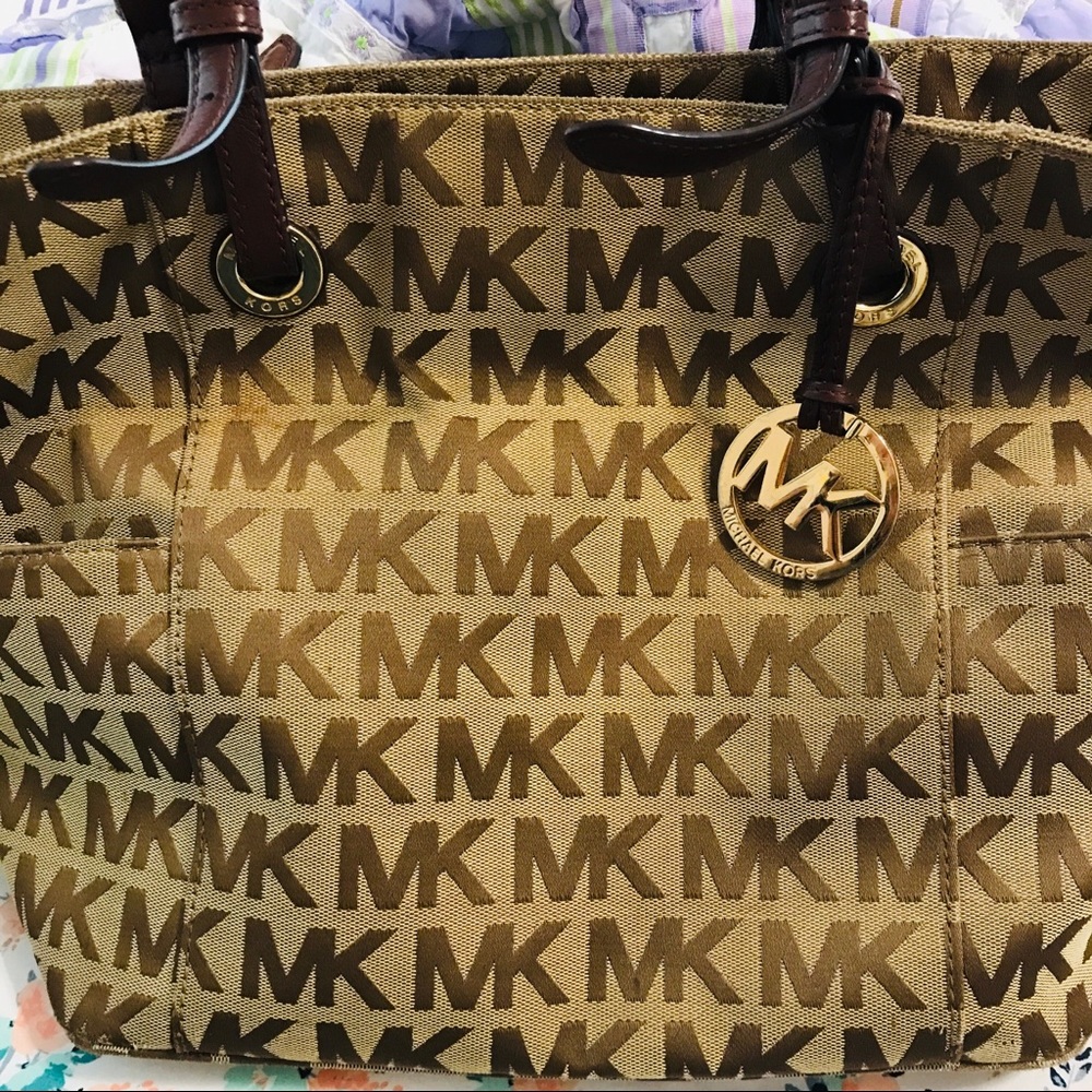 Michael Kors Collection Brown Monogram Tote with Gold Charm